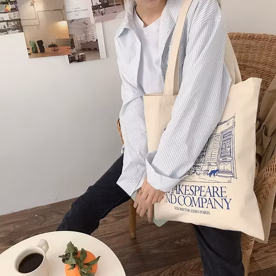 Poche à l'intérieur du sac à bandoulière fourre-tout Sac fourre-tout en toile de coton à impression personnalisée à double usage